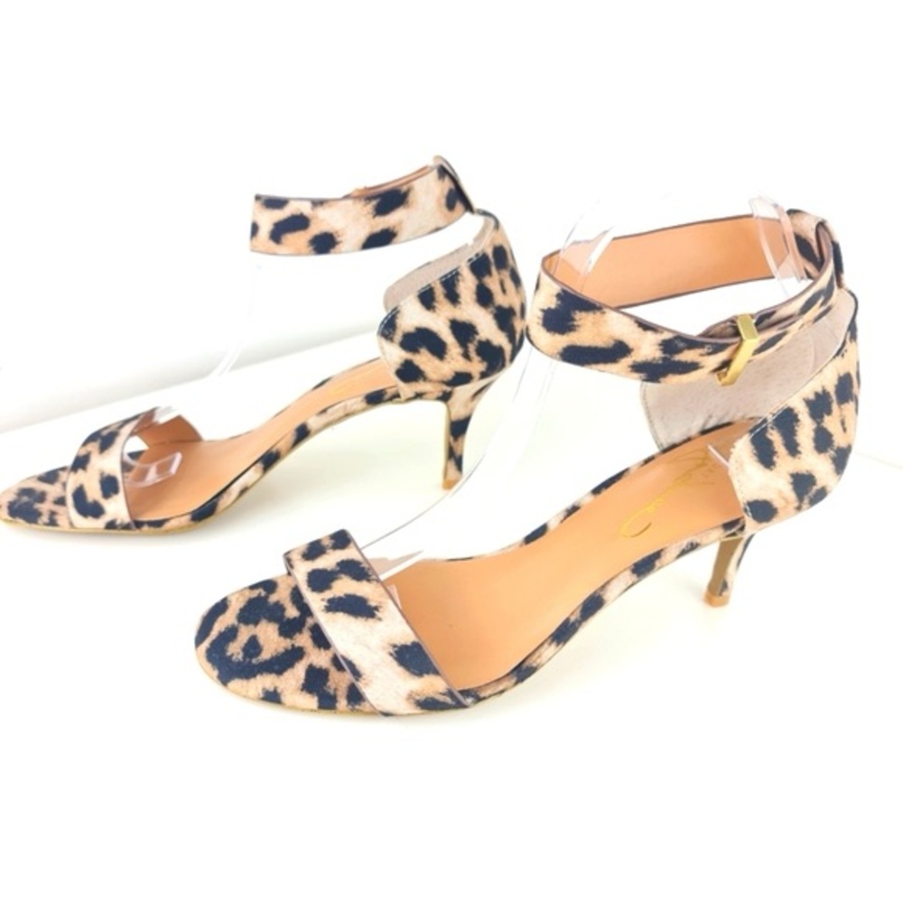 Report Signature Ankle Strap Pumps Shoes Heels Women Sandals Size 9 Leopard